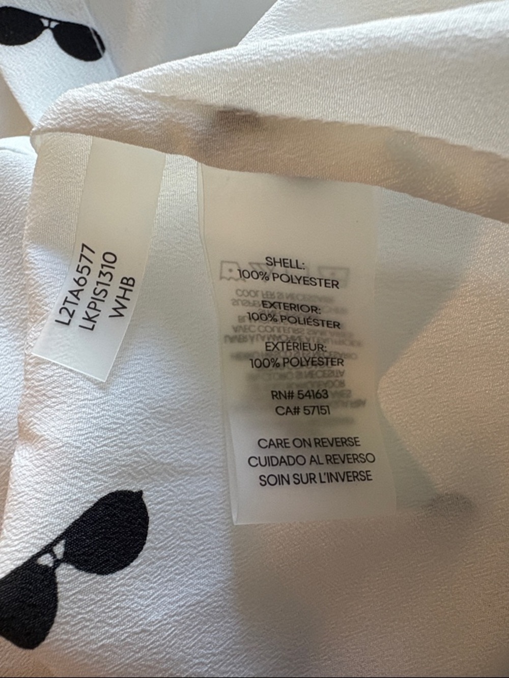 Karl Lagerfeld Silky White Shirt with Black Sunglass Motif Size Medium - Picture 7 of 7